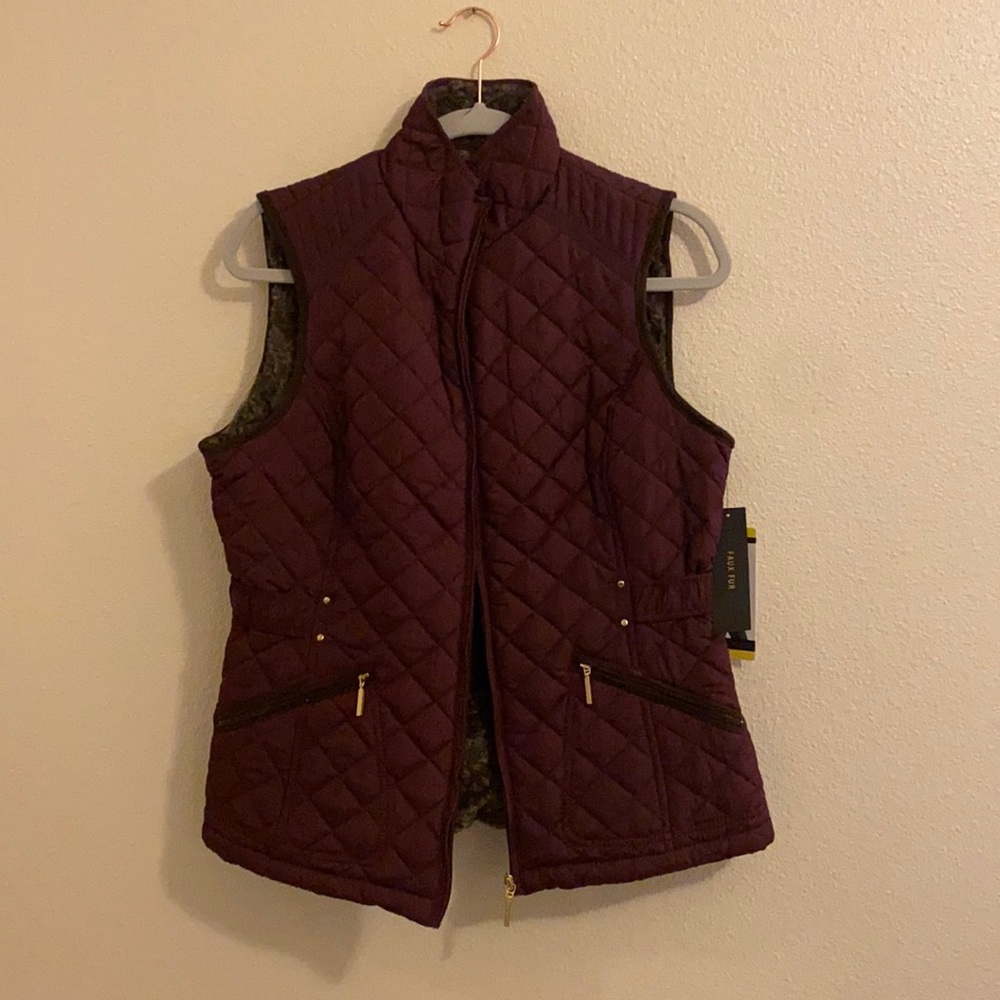 NWT burgundy faux fur vest